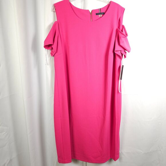 NWT Tommy Hilfiger Womens 20w Pink Cold Shoulder Sheath Summer Sleeve Dress - Picture 1 of 8